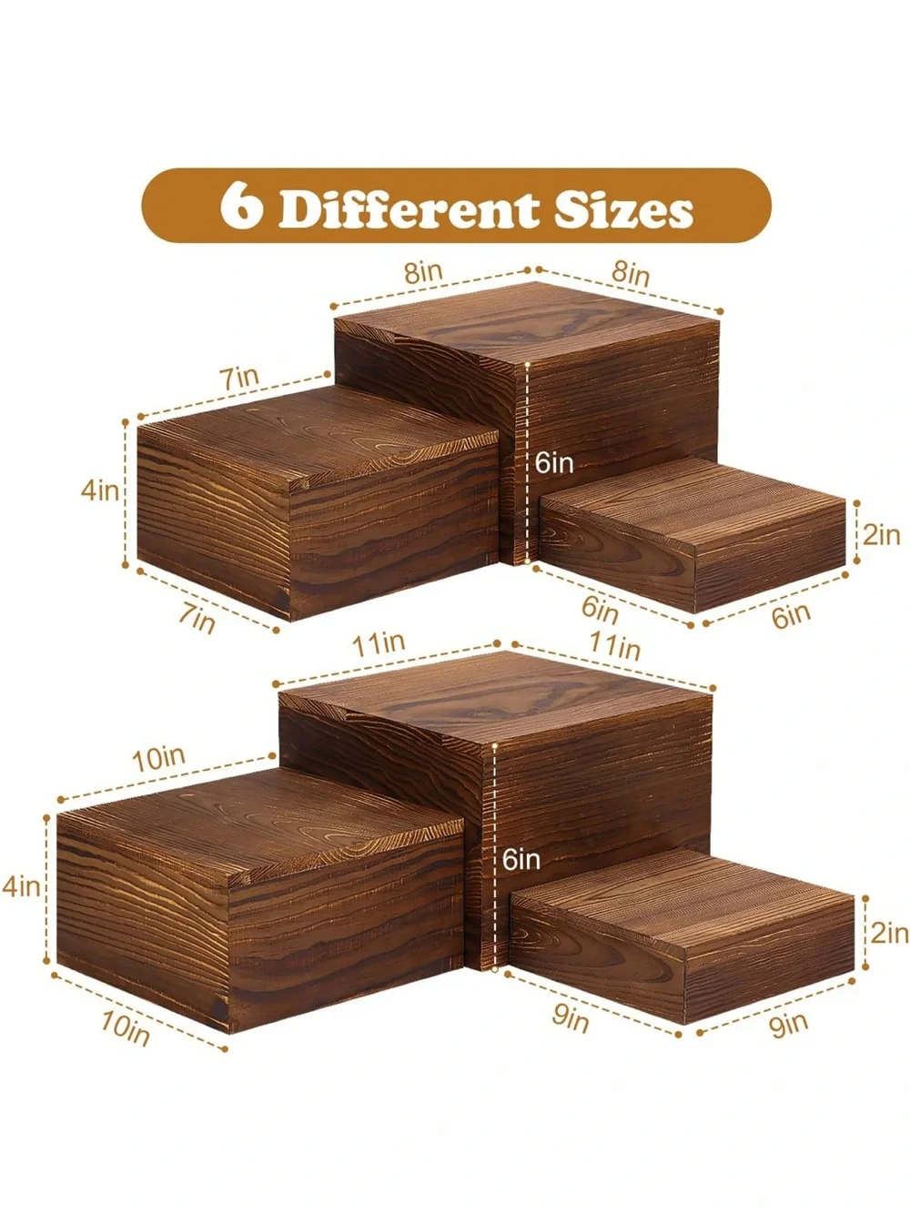 NWOT 6 Pack Wooden Risers Display Stands Rustic Wood Cake & Cupcake Stands